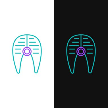 Line Fish biftek ikonu beyaz ve siyah arka planda izole edilmiş. Renkli taslak konsepti. Vektör.