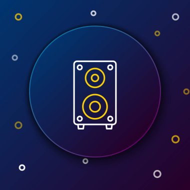 Hat Stereo hoparlörü simgesi mavi arkaplanda izole edildi. Ses sistemi hoparlörleri. Müzik ikonu. Müzikal sütun hoparlörü. Renkli taslak konsepti. Vektör.