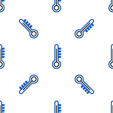 Meteoroloji çizgisi termometresi beyaz arkaplanda izole edilmiş ikonu ölçüyor. Termometre termometresi sıcak ya da soğuk hava gösteriyor. Renkli taslak konsepti. Vektör.