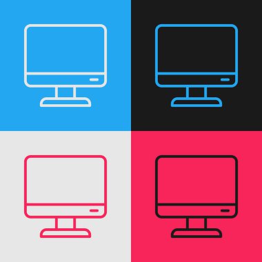 Pop Sanat Çizgisi Bilgisayar ekran simgesi renk arkaplanında izole edildi. Elektronik cihaz. Ön manzara. Vektör İllüstrasyonu.