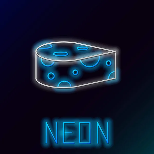 Glödande Neon Line Ost Ikon Isolerad Svart Bakgrund Färgstarkt Skisskoncept — Stock vektor