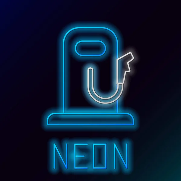 Glödande Neon Linje Bensin Eller Bensinstation Ikon Isolerad Svart Bakgrund — Stock vektor