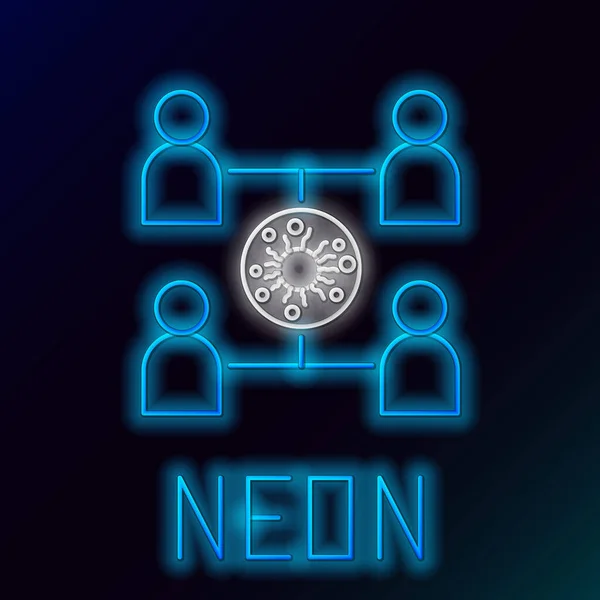 Glödande Neon Line Virus Sprida Ikon Isolerad Svart Bakgrund Informationsgrafik — Stock vektor