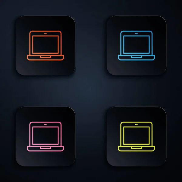 Farbe Neon Line Laptop Symbol Isoliert Auf Schwarzem Hintergrund Computer — Stockvektor