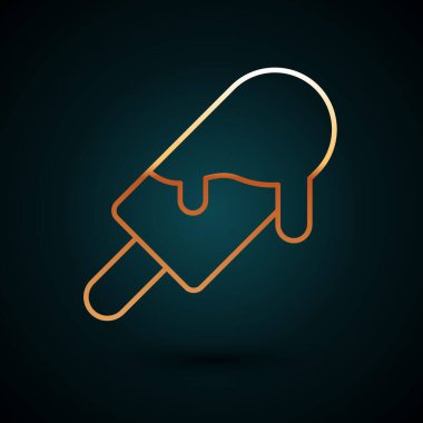 Altın çizgili dondurma ikonu koyu mavi arka planda izole edilmiş. Güzel sembol. Vektör.