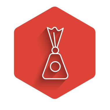 Şeker ikonu uzun gölgeli beyaz çizgi. Kırmızı altıgen düğmesi. Vektör.