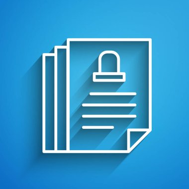 Mavi arka planda beyaz çizgi ölüm sertifikası simgesi izole edildi. Uzun gölge. Vektör.