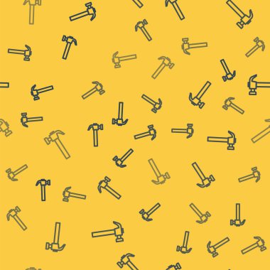 Mavi çizgi çekiç simgesi sarı arkaplanda pürüzsüz desen izole etti. Tamir için bir araç. Vektör.