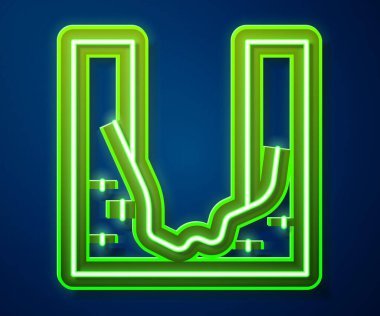 Parlayan neon hattı Mezarlığı mavi arka planda izole edilmiş mezar çukuru simgesi kazdı. Vektör.