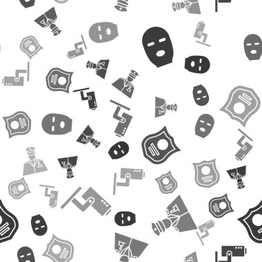 Hırsız maskesi, polis, polis rozeti ve güvenlik kameralarını kusursuz bir şekilde ayarlayın. Vektör.