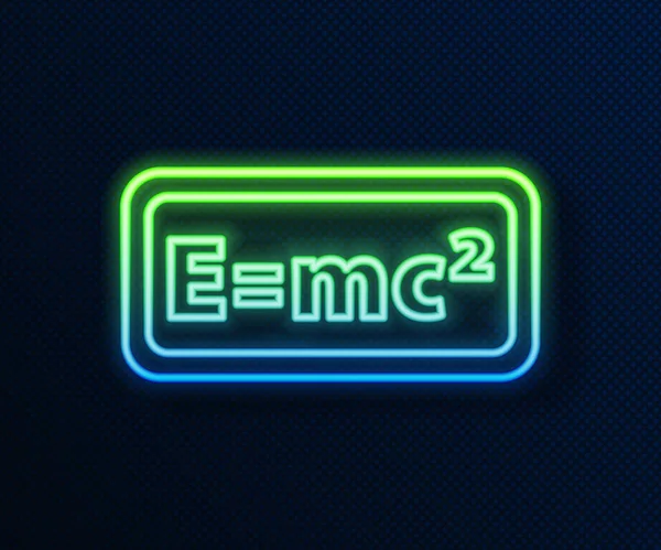 在蓝色背景上孤立方程解图标的发光霓虹灯线数学系统 在电脑屏幕上 E等于Mc平方方程 — 图库矢量图片