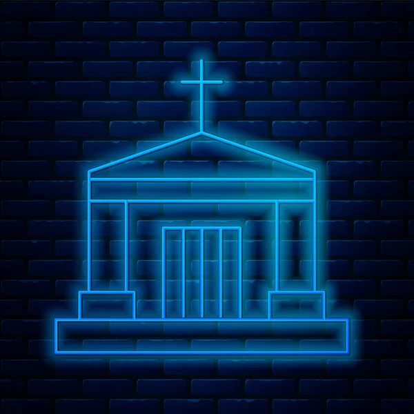 Leuchtende Leuchtschrift Alte Krypta Ikone Isoliert Auf Backsteinmauer Hintergrund Friedhofssymbol — Stockvektor