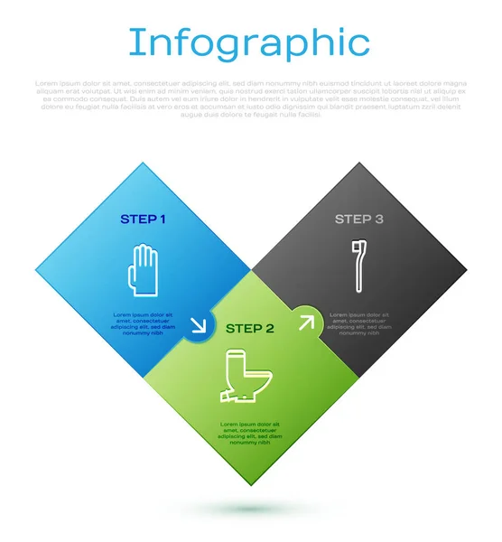 Zestaw Linii Gumowe Rękawice Szczoteczka Zębów Muszla Klozetowa Szablon Infograficzny — Wektor stockowy