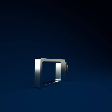 Gümüş Batarya şarj seviyesi gösterge simgesi mavi arkaplanda izole edildi. Minimalizm kavramı. 3d illüstrasyon 3B canlandırma.