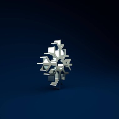 Gümüş Kar Tanesi simgesi mavi arkaplanda izole edildi. Mutlu Noeller ve mutlu yıllar. Minimalizm kavramı. 3d illüstrasyon 3B canlandırma.