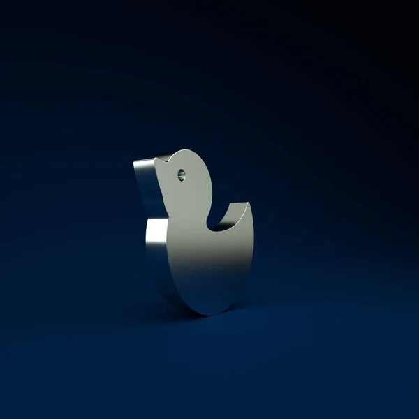 Silver Rubber Duck Icon Isolated Blue Background Minimalism Concept Illustration — Stock Photo, Image