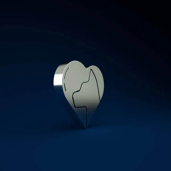 Silver Heart with cat icon isolated on blue background. Love to the animals. Minimalism concept. 3d illustration 3D render.