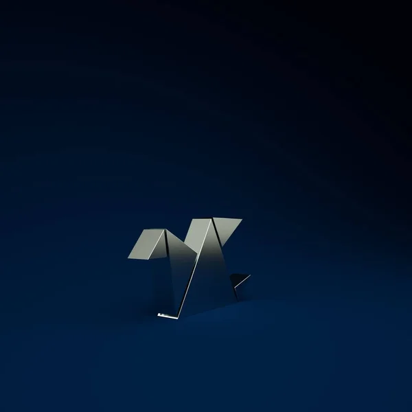 Silver Origami bird icon isolated on blue background. Minimalism concept. 3d illustration 3D render.