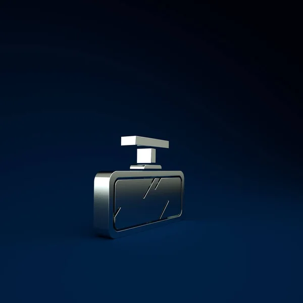 Silber Auto Spiegel Symbol Isoliert Auf Blauem Hintergrund Minimalismus Konzept — Stockfoto