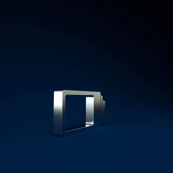 青色の背景に絶縁された銀バッテリ充電レベルインジケータアイコン 最小限の概念 3Dイラスト3Dレンダリング — ストック写真