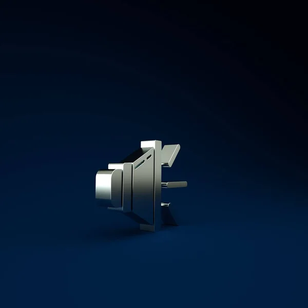 シルバースピーカーボリューム オーディオ音声サウンドシンボル 青の背景に隔離されたメディア音楽アイコン 最小限の概念 3Dイラスト3Dレンダリング — ストック写真