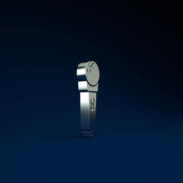 Mavi Arkaplanda Gümüş Mikrofon Simgesi Izole Edildi Radyodaki Mikrofondan Sözcü — Stok fotoğraf