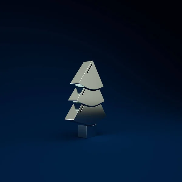 青色の背景に隔離されたシルバークリスマスツリーアイコン メリークリスマスとハッピーニューイヤー 最小限の概念 3Dイラスト3Dレンダリング — ストック写真