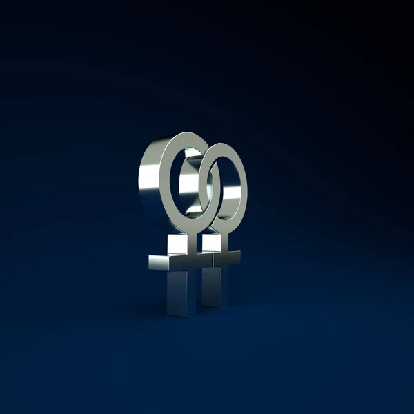 Silver Female gender symbol icon isolated on blue background. Venus symbol. The symbol for a female organism or woman. Minimalism concept. 3d illustration 3D render.