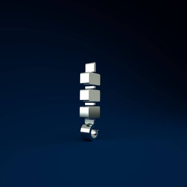 Mavi arka planda izole edilmiş, gümüş ızgara şiş kebap. Şiş çubukta et kebabı. Izgara etle piknik. Minimalizm kavramı. 3d illüstrasyon 3B canlandırma.