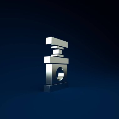 Dinamit simgesi için gümüş tutucu fünye mavi arka planda izole edildi. Minimalizm kavramı. 3d illüstrasyon 3B canlandırma.