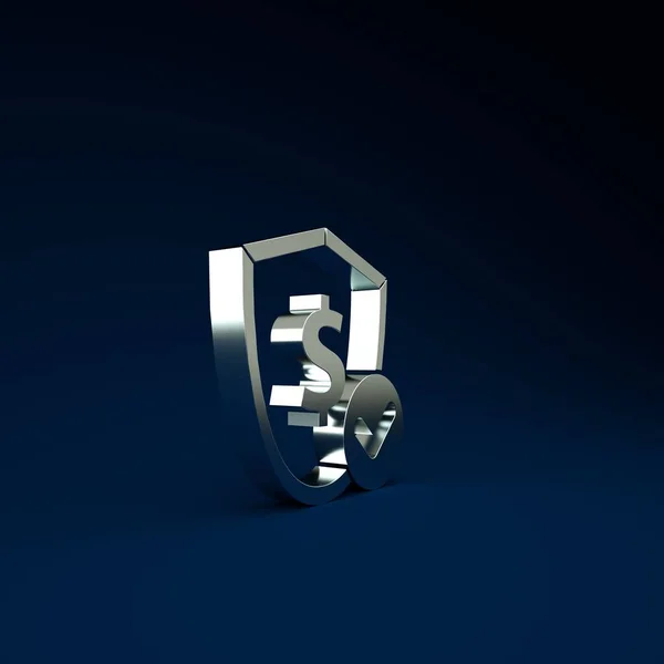 青い背景に隔離されたドル記号のアイコンを持つシルバーシールド シールドの保護 お金の安全保障の概念 最小限の概念 3Dイラスト3Dレンダリング — ストック写真
