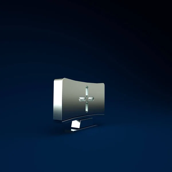 Argento Icona Del Monitor Del Computer Isolato Sfondo Blu Segno — Foto Stock
