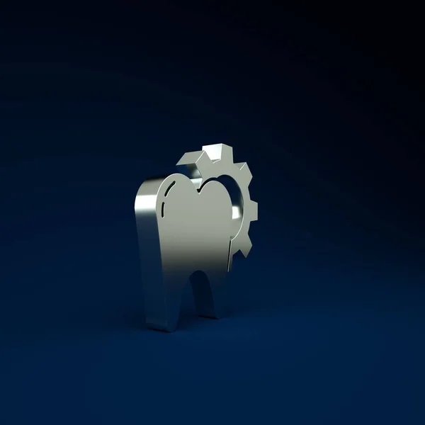 Silver Tooth treatment procedure icon isolated on blue background. Tooth repair with gear. Minimalism concept. 3d illustration 3D render.