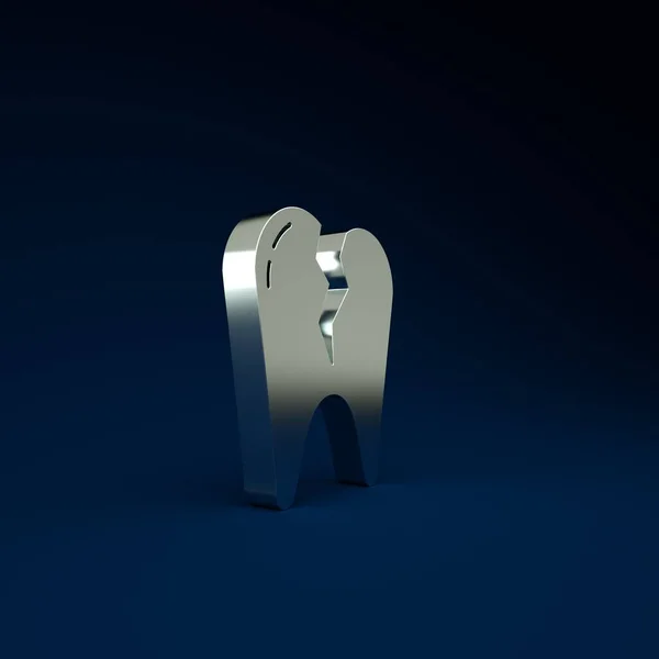 Silver Broken tooth icon isolated on blue background. Dental problem icon. Dental care symbol. Minimalism concept. 3d illustration 3D render.