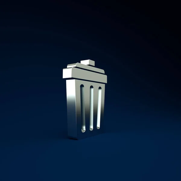 Silver Trash Can Icon Isolated Blue Background Garbage Bin Sign — Stock Photo, Image