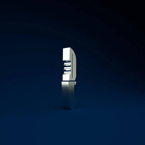 シルバーミリタリーナイフアイコンを青の背景に隔離 最小限の概念 3Dイラスト3Dレンダリング — ストック写真