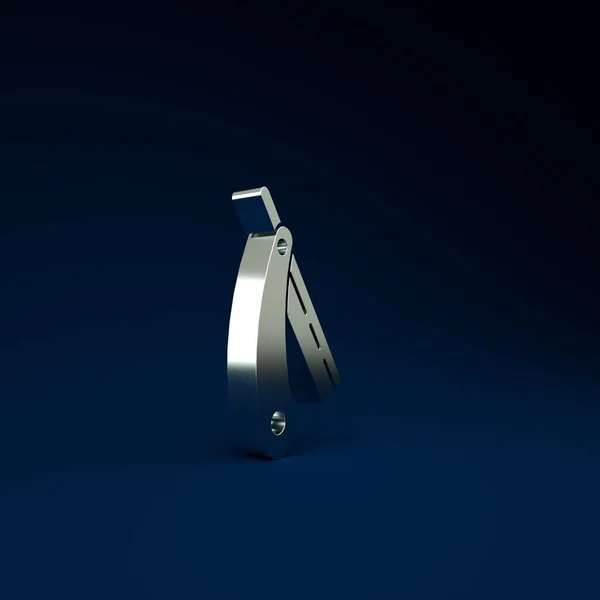 Silver Straight Razor Icon Isolated Blue Background Barbershop Symbol Minimalism — Stock Photo, Image