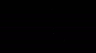 Siyah arka planda izole edilmiş oyuncak ikonu olan beyaz çizgi kedi kazıma direği. 4K Video hareketli grafik canlandırması