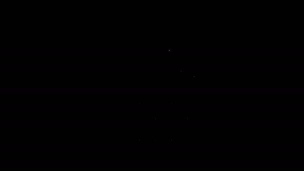 Linha branca Cabeça de chuveiro com gotas de água ícone fluindo isolado no fundo preto. Animação gráfica em movimento de vídeo 4K — Vídeo de Stock