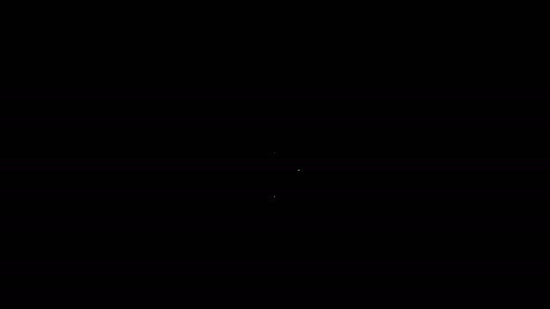 Linha branca Invólucro aberto natural com ícone de pérola isolado no fundo preto. Concha do mar de vieira. Sinal de concha. Animação gráfica em movimento de vídeo 4K — Vídeo de Stock