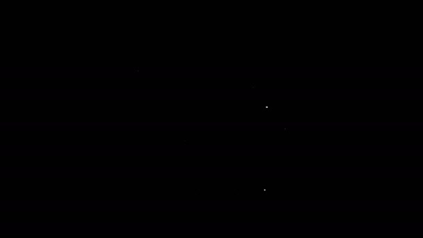 화이트 라인 파이어 웍스 로켓 아이콘은 검은 배경에서 분리되었다. 즐거운 파티에 대한 개념. 폭발적 인 불꽃의 상징. 4K 비디오 모션 그래픽 애니메이션 — 비디오