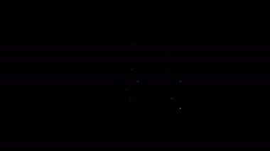 Siyah arkaplanda klavye ve fare simgesine sahip beyaz çizgi bilgisayar monitörü. Bilgisayar bileşeni işareti. 4K Video hareketli grafik canlandırması