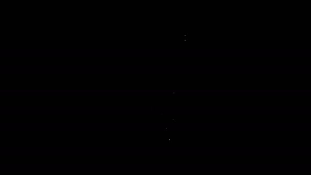 Línea blanca Tubo de ensayo y matraz químico icono de prueba de laboratorio aislado sobre fondo negro. Signo de cristalería del laboratorio. Animación gráfica de vídeo 4K — Vídeo de stock