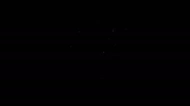 Beyaz çizgi Robot düşük akü şarj ikonu siyah arkaplanda izole edildi. Yapay zeka, makine öğrenme, bulut hesaplama. 4K Video hareketli grafik canlandırması