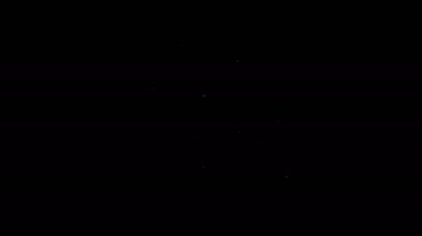 Siyah arka planda izole edilmiş bir araba ikonu kullanan beyaz çizgi robotu. Yapay zeka, makine öğrenme, bulut hesaplama. 4K Video hareketli grafik canlandırması