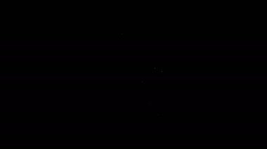 Siyah arka planda plaka simgesi olan beyaz çizgili garson robot. Yapay zeka, makine öğrenme, bulut hesaplama. 4K Video hareketli grafik canlandırması
