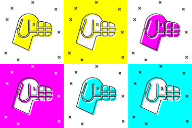 Köpek 'i ağızlık simgesinde renk arkaplanından izole et. Köpek için suç ortağı. Vektör.