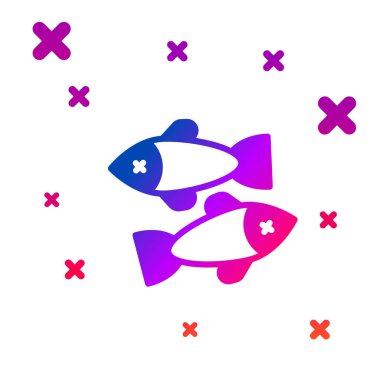 Renkli ölü balık simgesi beyaz arkaplanda izole edildi. Kademeli rastgele dinamik şekiller. Vektör.