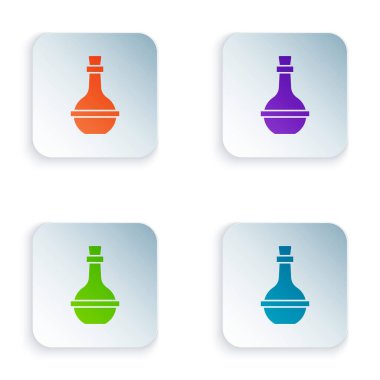 Beyaz arka planda izole edilmiş renkli Yahudi şarap şişesi ikonu. Kare düğmelere renkli simgeleri yerleştir. Vektör.