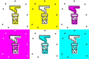 Test tüpü ve kimyasal laboratuvar test simgesini renk arkaplanına izole et. Laboratuvar cam levhası. Vektör.